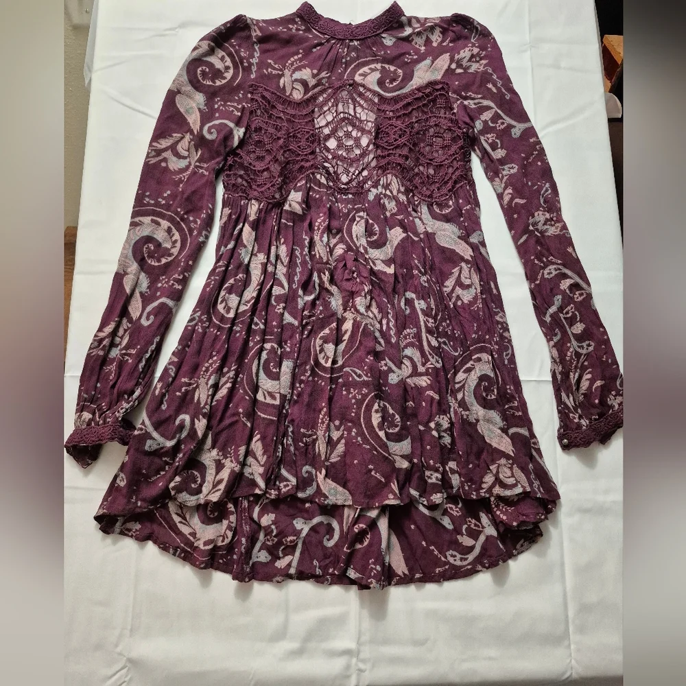 Free People Purple and Cream Mini‎ Dress XS